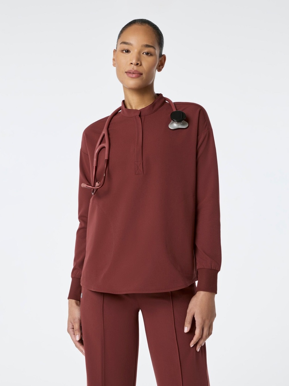 FIGS Long-Sleeve Oversized Rafaela Scrub Top XS Walnut EUC
